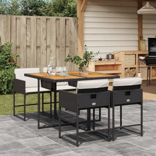 Somanki 5-TLG. Garten-Essgruppe mit Kissen Schwarz Poly Rattan, Esstisch Mit Stühlen Set, Gartenmöbel Sitzgruppe, Balkon Möbel, Gartenlounge Set, Terrassenmöbel, Balkonmöbel Set - 3211263 von Somanki