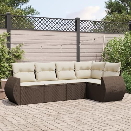 Somanki 5-TLG. Garten-Sofagarnitur mit Kissen Braun Poly Rattan, Balkonmöbel Set, Gartenmöbel Set, Gartenlounge Set, Terassenmöbel, Loungemöbel Terrasse - 3221332 von Somanki