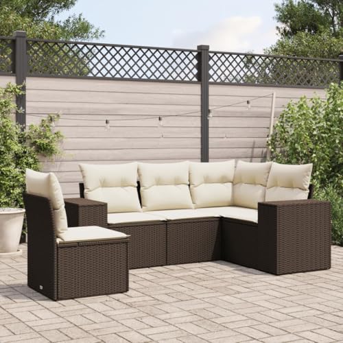 Somanki 5-TLG. Garten-Sofagarnitur mit Kissen Braun Poly Rattan, Balkonmöbel Set, Gartenmöbel Set, Gartenlounge Set, Terassenmöbel, Loungemöbel Terrasse - 3222572 von Somanki