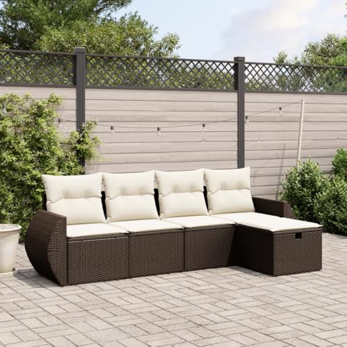 Somanki 5-TLG. Garten-Sofagarnitur mit Kissen Braun Poly Rattan, Balkonmöbel Set, Gartenmöbel Set, Gartenlounge Set, Terassenmöbel, Loungemöbel Terrasse - 3264089 von Somanki