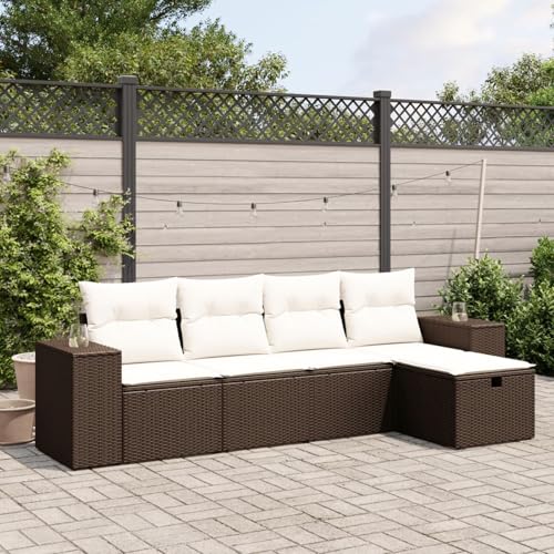 Somanki 5-TLG. Garten-Sofagarnitur mit Kissen Braun Poly Rattan, Balkonmöbel Set, Gartenmöbel Set, Gartenlounge Set, Terassenmöbel, Loungemöbel Terrasse - 3264399 von Somanki