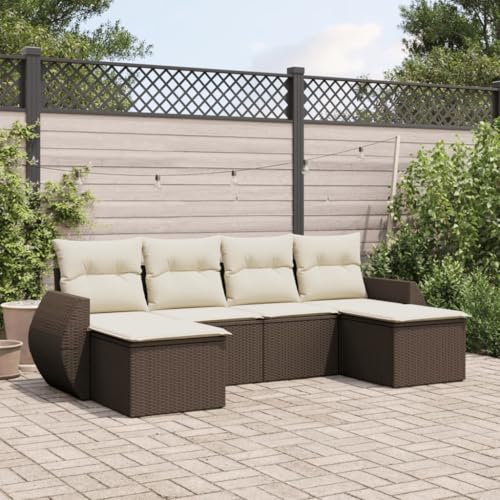 Somanki 6-TLG. Garten-Sofagarnitur mit Kissen Braun Poly Rattan, Balkonmöbel Set, Gartenmöbel Set, Gartenlounge Set, Terassenmöbel, Loungemöbel Terrasse - 3221722 von Somanki