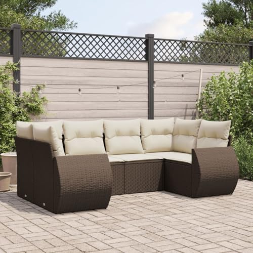 Somanki 6-TLG. Garten-Sofagarnitur mit Kissen Braun Poly Rattan, Balkonmöbel Set, Gartenmöbel Set, Gartenlounge Set, Terassenmöbel, Loungemöbel Terrasse - 3221782 von Somanki