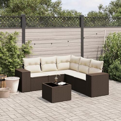 Somanki 6-TLG. Garten-Sofagarnitur mit Kissen Braun Poly Rattan, Balkonmöbel Set, Gartenmöbel Set, Gartenlounge Set, Terassenmöbel, Loungemöbel Terrasse - 3222562 von Somanki