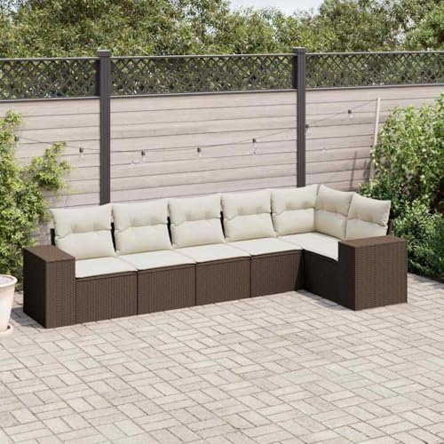 Somanki 6-TLG. Garten-Sofagarnitur mit Kissen Braun Poly Rattan, Balkonmöbel Set, Gartenmöbel Set, Gartenlounge Set, Terassenmöbel, Loungemöbel Terrasse - 3222592 von Somanki