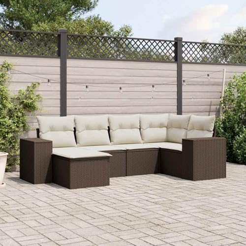 Somanki 6-TLG. Garten-Sofagarnitur mit Kissen Braun Poly Rattan, Balkonmöbel Set, Gartenmöbel Set, Gartenlounge Set, Terassenmöbel, Loungemöbel Terrasse - 3222862 von Somanki