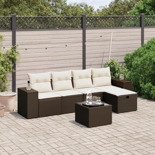 Somanki 6-TLG. Garten-Sofagarnitur mit Kissen Braun Poly Rattan, Balkonmöbel Set, Gartenmöbel Set, Gartenlounge Set, Terassenmöbel, Loungemöbel Terrasse - 3264409 von Somanki