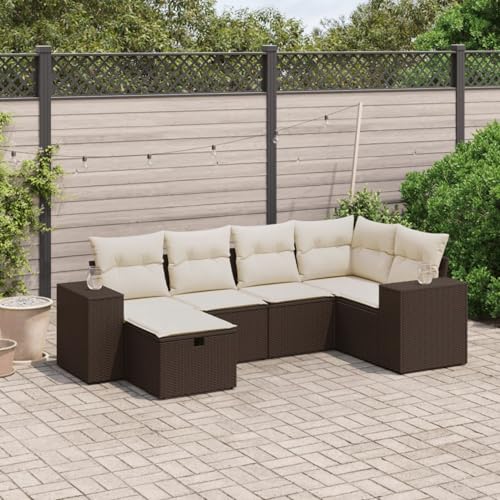 Somanki 6-TLG. Garten-Sofagarnitur mit Kissen Braun Poly Rattan, Balkonmöbel Set, Gartenmöbel Set, Gartenlounge Set, Terassenmöbel, Loungemöbel Terrasse - 3264419 von Somanki
