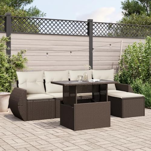 Somanki 6-TLG. Garten-Sofagarnitur mit Kissen Braun Poly Rattan, Balkonmöbel Set, Gartenmöbel Set, Gartenlounge Set, Terassenmöbel, Loungemöbel Terrasse - 3268503 von Somanki