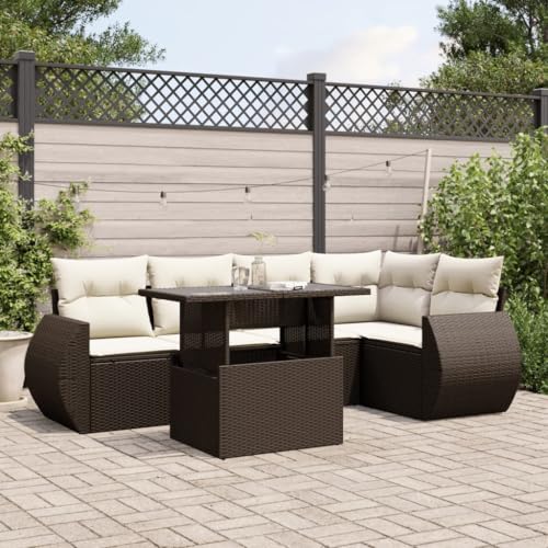 Somanki 6-TLG. Garten-Sofagarnitur mit Kissen Braun Poly Rattan, Balkonmöbel Set, Gartenmöbel Set, Gartenlounge Set, Terassenmöbel, Loungemöbel Terrasse - 3268523 von Somanki