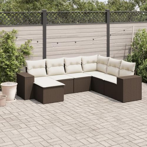 Somanki 7-TLG. Garten-Sofagarnitur mit Kissen Braun Poly Rattan, Balkonmöbel Set, Gartenmöbel Set, Gartenlounge Set, Terassenmöbel, Loungemöbel Terrasse - 3221702 von Somanki