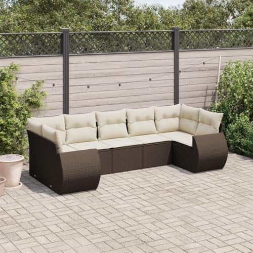 Somanki 7-TLG. Garten-Sofagarnitur mit Kissen Braun Poly Rattan, Balkonmöbel Set, Gartenmöbel Set, Gartenlounge Set, Terassenmöbel, Loungemöbel Terrasse - 3221792 von Somanki