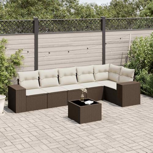 Somanki 7-TLG. Garten-Sofagarnitur mit Kissen Braun Poly Rattan, Balkonmöbel Set, Gartenmöbel Set, Gartenlounge Set, Terassenmöbel, Loungemöbel Terrasse - 3222602 von Somanki