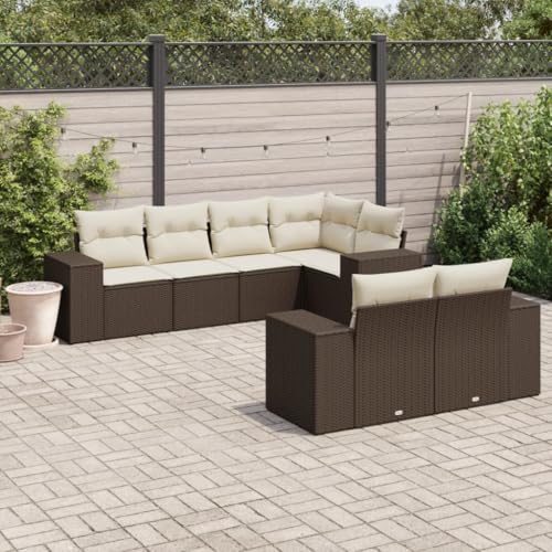 Somanki 7-TLG. Garten-Sofagarnitur mit Kissen Braun Poly Rattan, Balkonmöbel Set, Gartenmöbel Set, Gartenlounge Set, Terassenmöbel, Loungemöbel Terrasse - 3222812 von Somanki
