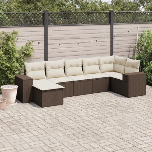 Somanki 7-TLG. Garten-Sofagarnitur mit Kissen Braun Poly Rattan, Balkonmöbel Set, Gartenmöbel Set, Gartenlounge Set, Terassenmöbel, Loungemöbel Terrasse - 3222882 von Somanki