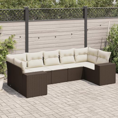 Somanki 7-TLG. Garten-Sofagarnitur mit Kissen Braun Poly Rattan, Balkonmöbel Set, Gartenmöbel Set, Gartenlounge Set, Terassenmöbel, Loungemöbel Terrasse - 3222992 von Somanki