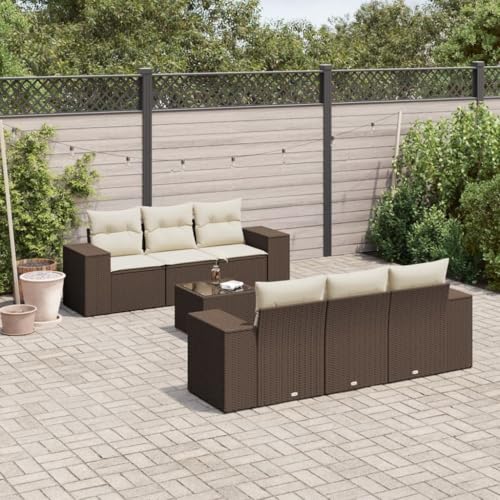 Somanki 7-TLG. Garten-Sofagarnitur mit Kissen Braun Poly Rattan, Balkonmöbel Set, Gartenmöbel Set, Gartenlounge Set, Terassenmöbel, Loungemöbel Terrasse - 3254650 von Somanki