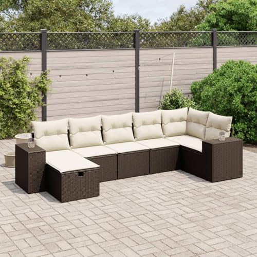 Somanki 7-TLG. Garten-Sofagarnitur mit Kissen Braun Poly Rattan, Balkonmöbel Set, Gartenmöbel Set, Gartenlounge Set, Terassenmöbel, Loungemöbel Terrasse - 3264459 von Somanki