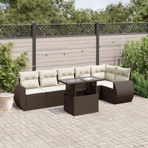Somanki 7-TLG. Garten-Sofagarnitur mit Kissen Braun Poly Rattan, Balkonmöbel Set, Gartenmöbel Set, Gartenlounge Set, Terassenmöbel, Loungemöbel Terrasse - 3268553 von Somanki