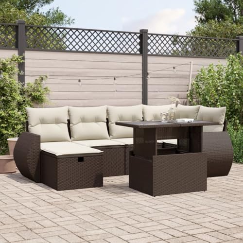 Somanki 7-TLG. Garten-Sofagarnitur mit Kissen Braun Poly Rattan, Balkonmöbel Set, Gartenmöbel Set, Gartenlounge Set, Terassenmöbel, Loungemöbel Terrasse - 3275143 von Somanki