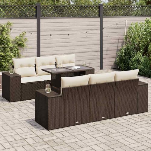 Somanki 7-TLG. Garten-Sofagarnitur mit Kissen Braun Poly Rattan, Balkonmöbel Set, Gartenmöbel Set, Gartenlounge Set, Terassenmöbel, Loungemöbel Terrasse - 3326744 von Somanki