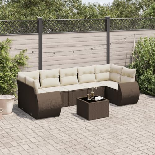Somanki 8-TLG. Garten-Sofagarnitur mit Kissen Braun Poly Rattan, Balkonmöbel Set, Gartenmöbel Set, Gartenlounge Set, Terassenmöbel, Loungemöbel Terrasse - 3221142 von Somanki