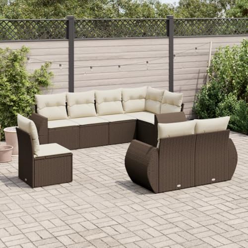 Somanki 8-TLG. Garten-Sofagarnitur mit Kissen Braun Poly Rattan, Balkonmöbel Set, Gartenmöbel Set, Gartenlounge Set, Terassenmöbel, Loungemöbel Terrasse - 3221642 von Somanki
