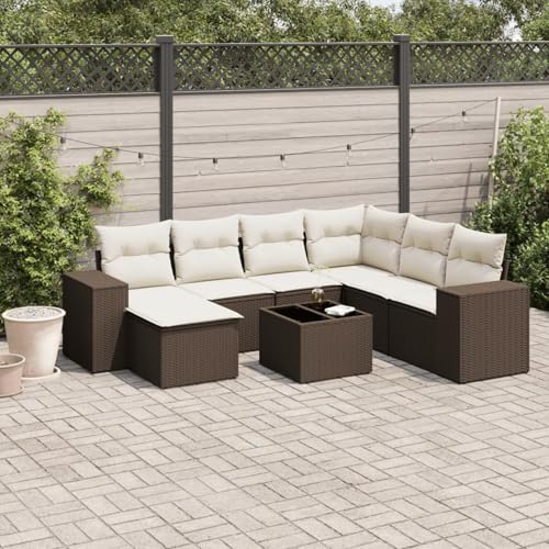 Somanki 8-TLG. Garten-Sofagarnitur mit Kissen Braun Poly Rattan, Balkonmöbel Set, Gartenmöbel Set, Gartenlounge Set, Terassenmöbel, Loungemöbel Terrasse - 3221712 von Somanki