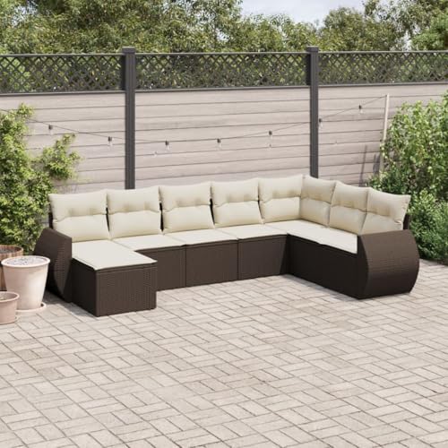 Somanki 8-TLG. Garten-Sofagarnitur mit Kissen Braun Poly Rattan, Balkonmöbel Set, Gartenmöbel Set, Gartenlounge Set, Terassenmöbel, Loungemöbel Terrasse - 3221762 von Somanki