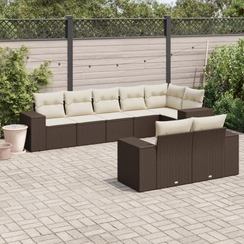 Somanki 8-TLG. Garten-Sofagarnitur mit Kissen Braun Poly Rattan, Balkonmöbel Set, Gartenmöbel Set, Gartenlounge Set, Terassenmöbel, Loungemöbel Terrasse - 3222822 von Somanki