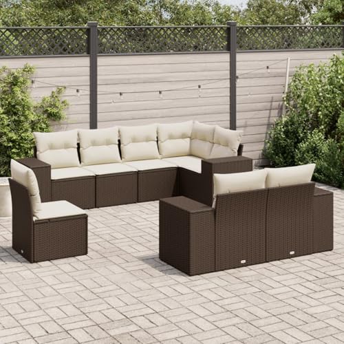 Somanki 8-TLG. Garten-Sofagarnitur mit Kissen Braun Poly Rattan, Balkonmöbel Set, Gartenmöbel Set, Gartenlounge Set, Terassenmöbel, Loungemöbel Terrasse - 3222842 von Somanki