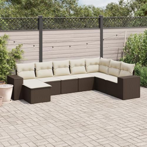 Somanki 8-TLG. Garten-Sofagarnitur mit Kissen Braun Poly Rattan, Balkonmöbel Set, Gartenmöbel Set, Gartenlounge Set, Terassenmöbel, Loungemöbel Terrasse - 3222962 von Somanki