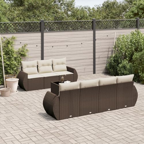 Somanki 8-TLG. Garten-Sofagarnitur mit Kissen Braun Poly Rattan, Balkonmöbel Set, Gartenmöbel Set, Gartenlounge Set, Terassenmöbel, Loungemöbel Terrasse - 3253470 von Somanki