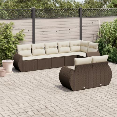 Somanki 8-TLG. Garten-Sofagarnitur mit Kissen Braun Poly Rattan, Balkonmöbel Set, Gartenmöbel Set, Gartenlounge Set, Terassenmöbel, Loungemöbel Terrasse - 3253960 von Somanki