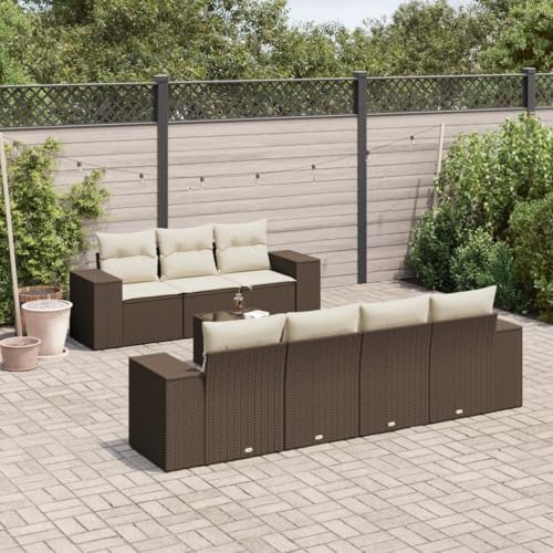 Somanki 8-TLG. Garten-Sofagarnitur mit Kissen Braun Poly Rattan, Balkonmöbel Set, Gartenmöbel Set, Gartenlounge Set, Terassenmöbel, Loungemöbel Terrasse - 3254670 von Somanki