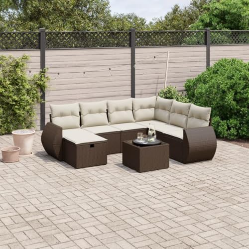 Somanki 8-TLG. Garten-Sofagarnitur mit Kissen Braun Poly Rattan, Balkonmöbel Set, Gartenmöbel Set, Gartenlounge Set, Terassenmöbel, Loungemöbel Terrasse - 3264159 von Somanki