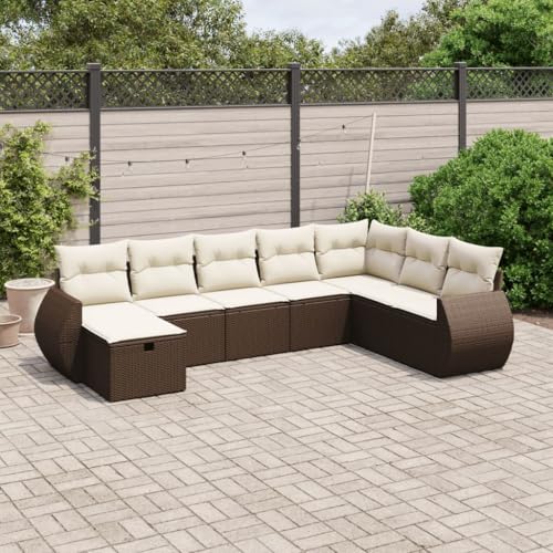 Somanki 8-TLG. Garten-Sofagarnitur mit Kissen Braun Poly Rattan, Balkonmöbel Set, Gartenmöbel Set, Gartenlounge Set, Terassenmöbel, Loungemöbel Terrasse - 3264209 von Somanki
