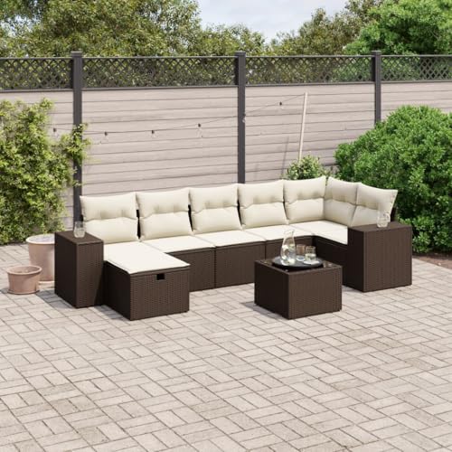 Somanki 8-TLG. Garten-Sofagarnitur mit Kissen Braun Poly Rattan, Balkonmöbel Set, Gartenmöbel Set, Gartenlounge Set, Terassenmöbel, Loungemöbel Terrasse - 3264449 von Somanki