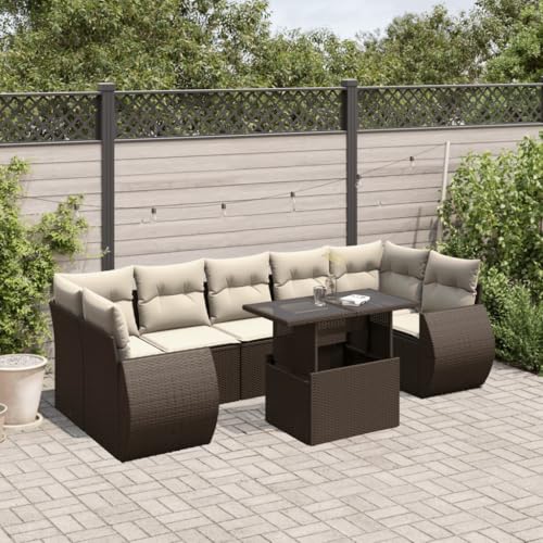 Somanki 8-TLG. Garten-Sofagarnitur mit Kissen Braun Poly Rattan, Balkonmöbel Set, Gartenmöbel Set, Gartenlounge Set, Terassenmöbel, Loungemöbel Terrasse - 3268413 von Somanki