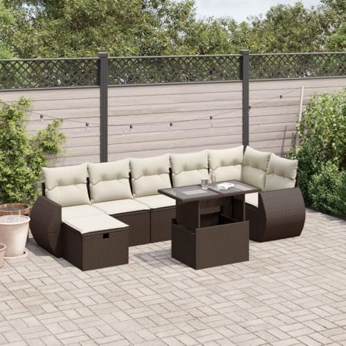 Somanki 8-TLG. Garten-Sofagarnitur mit Kissen Braun Poly Rattan, Balkonmöbel Set, Gartenmöbel Set, Gartenlounge Set, Terassenmöbel, Loungemöbel Terrasse - 3275153 von Somanki