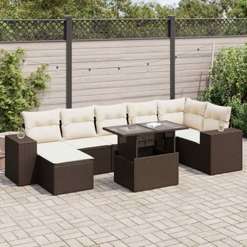 Somanki 8-TLG. Garten-Sofagarnitur mit Kissen Braun Poly Rattan, Balkonmöbel Set, Gartenmöbel Set, Gartenlounge Set, Terassenmöbel, Loungemöbel Terrasse - 3326844 von Somanki