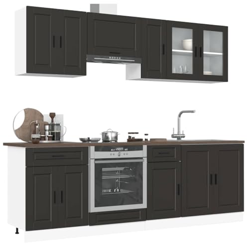 Somanki 8-TLG. Küchenschrank-Set Kalmar Schwarz Holzwerkstoff, Küchenzeile, Küchenmöbel, Küchenunterschränke, Küchenblock - 3314842 von Somanki
