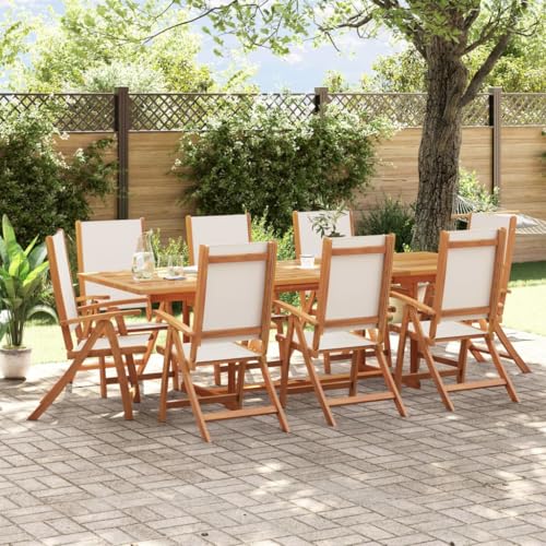 Somanki 9-TLG. Garten-Essgruppe Massivholz Akazie und Textilene, Esstisch Mit Stühlen Set, Gartenmöbel Sitzgruppe, Balkon Möbel, Gartenlounge Set, Terrassenmöbel, Balkonmöbel Set - 3279293 von Somanki