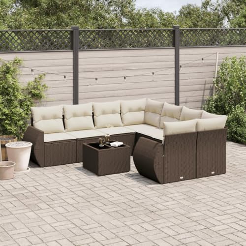 Somanki 9-TLG. Garten-Sofagarnitur mit Kissen Braun Poly Rattan, Balkonmöbel Set, Gartenmöbel Set, Gartenlounge Set, Terassenmöbel, Loungemöbel Terrasse - 3221162 von Somanki
