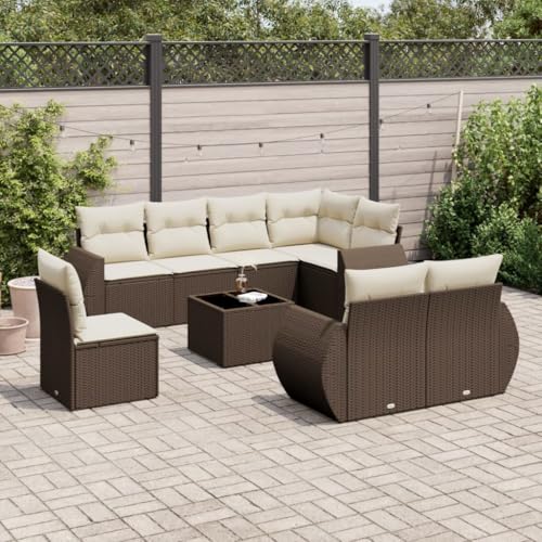 Somanki 9-TLG. Garten-Sofagarnitur mit Kissen Braun Poly Rattan, Balkonmöbel Set, Gartenmöbel Set, Gartenlounge Set, Terassenmöbel, Loungemöbel Terrasse - 3221652 von Somanki