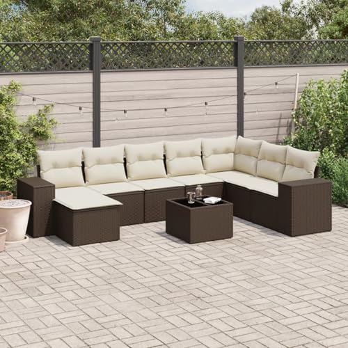 Somanki 9-TLG. Garten-Sofagarnitur mit Kissen Braun Poly Rattan, Balkonmöbel Set, Gartenmöbel Set, Gartenlounge Set, Terassenmöbel, Loungemöbel Terrasse - 3222972 von Somanki