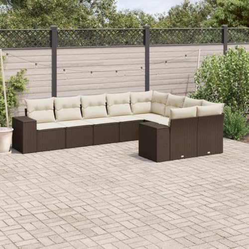 Somanki 9-TLG. Garten-Sofagarnitur mit Kissen Braun Poly Rattan, Balkonmöbel Set, Gartenmöbel Set, Gartenlounge Set, Terassenmöbel, Loungemöbel Terrasse - 3223042 von Somanki