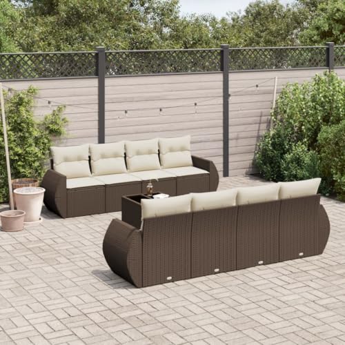 Somanki 9-TLG. Garten-Sofagarnitur mit Kissen Braun Poly Rattan, Balkonmöbel Set, Gartenmöbel Set, Gartenlounge Set, Terassenmöbel, Loungemöbel Terrasse - 3253490 von Somanki