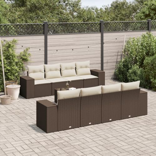 Somanki 9-TLG. Garten-Sofagarnitur mit Kissen Braun Poly Rattan, Balkonmöbel Set, Gartenmöbel Set, Gartenlounge Set, Terassenmöbel, Loungemöbel Terrasse - 3254690 von Somanki