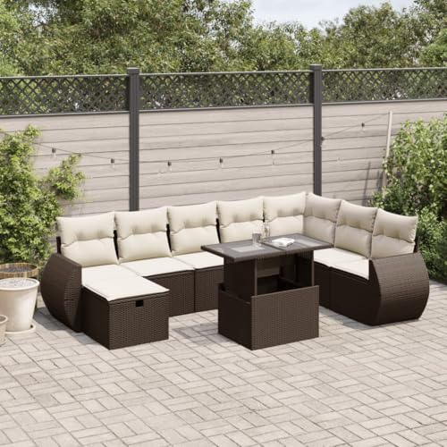 Somanki 9-TLG. Garten-Sofagarnitur mit Kissen Braun Poly Rattan, Balkonmöbel Set, Gartenmöbel Set, Gartenlounge Set, Terassenmöbel, Loungemöbel Terrasse - 3275193 von Somanki